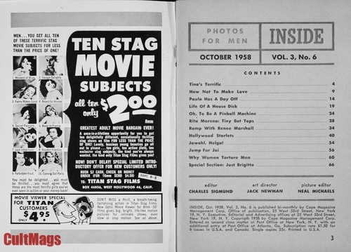 Inside 1958 Oct Vol 3 No 6 Brigitte Bardot Rita Moreno Picasso digest cheesecake