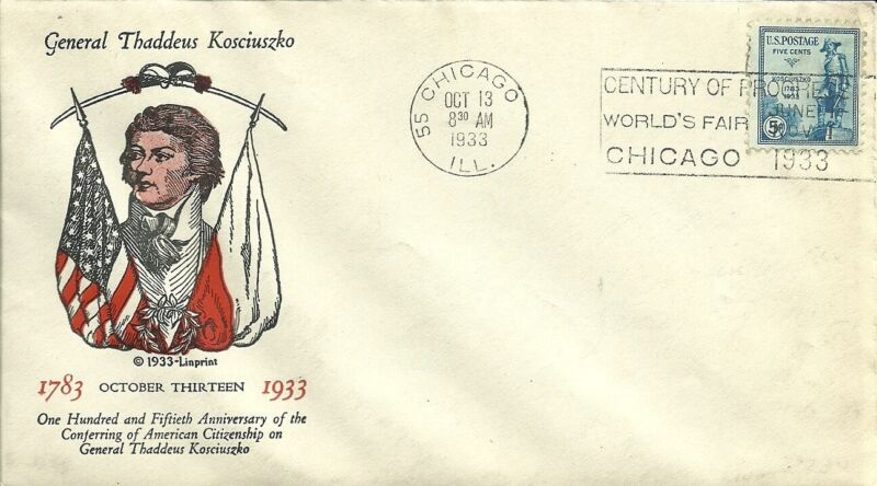 FDC 734 - 5¢ Kosciusko - 10/13/1933 - Chicago, IL