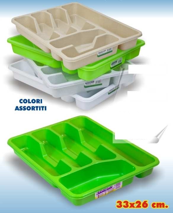 Porta Posate a Cassetto In Plastica 6 Scomparti 33x26cm Colorato dfh