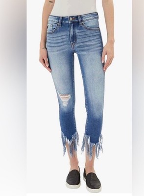 KanCan Leslie Mid Rise Ankle Skinny Jeans with Frayed bottoms Size 5 Jrs NWT
