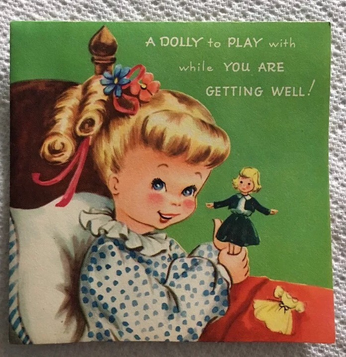 Cute Vintage Paper Doll Little Girl Unused Get Well Greeting Card