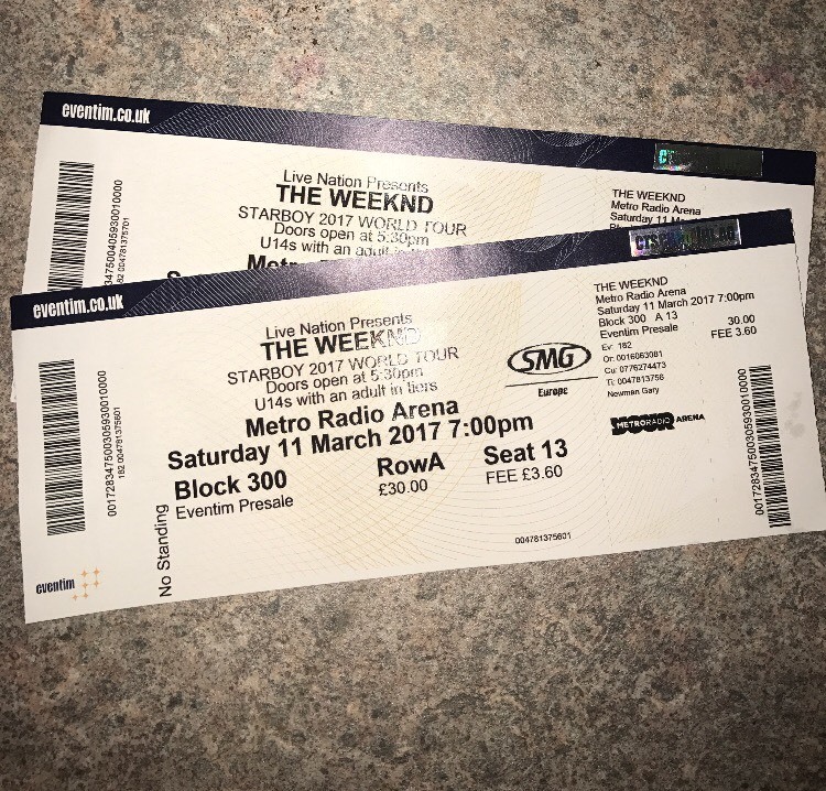 2 x The WEEKND Concert Seated tickets Newcastle 11th March in