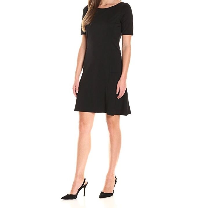 Ellen Tracy Women's Elbow Sleeve Flounce Black Dress Size Large $120
