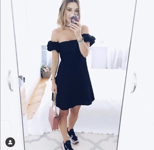 Zara Off Shoulder Black Button Up Mini Puff Sleeve Dress | eBay