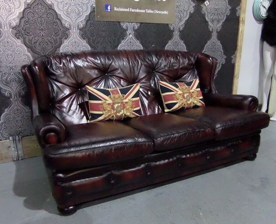 Seater Sofa In Oxblood Red Leather Uk, Oxblood Red Chesterfield 3 Seater Leather Sofa