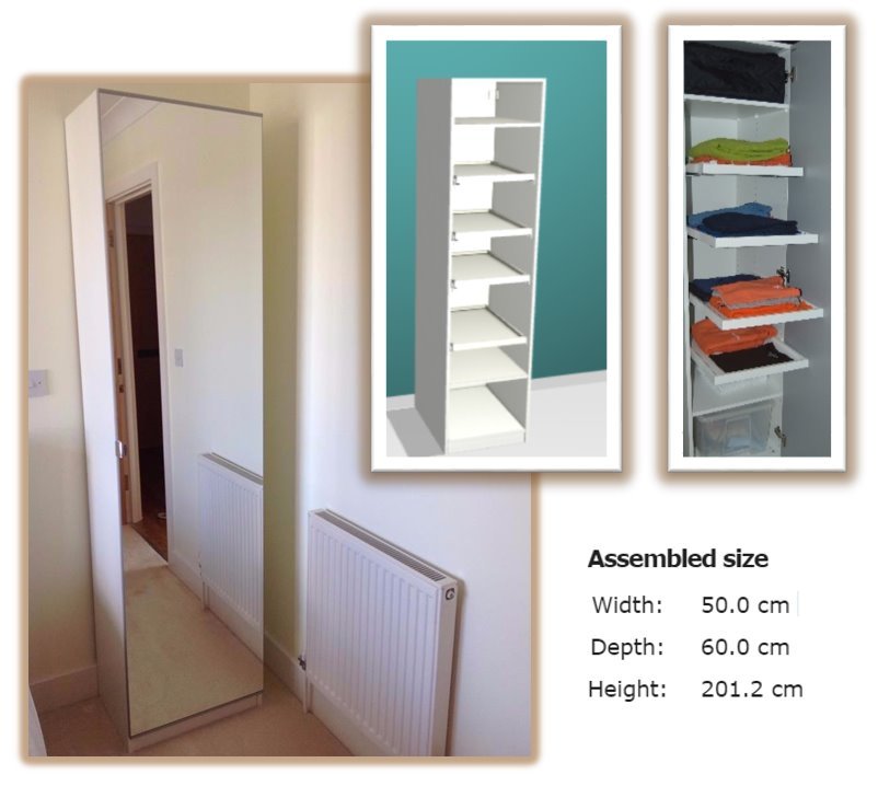 IKEA PAX White Wardrobe with mirror door + 4 pullout trays + 2 shelves