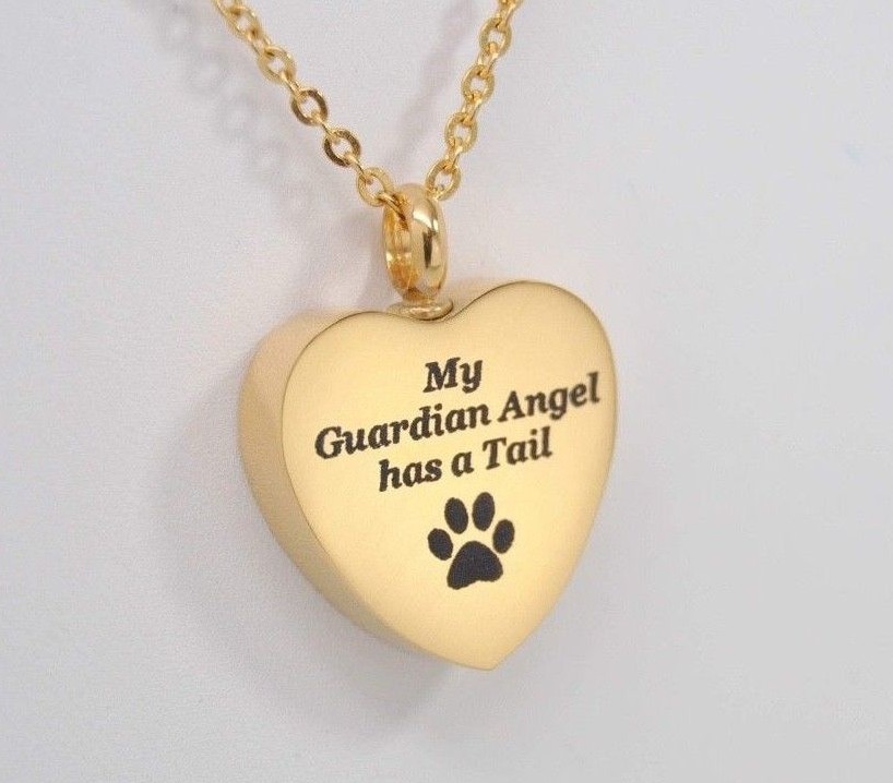 Pet Ashes Holder Heart Urn Necklace, Gold over Stainless Steel | For Dog or Cat