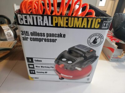 USED CENTRAL PNEUMATIC PANCAKE AIR COMPRESSOR 60637 3 GAL 100 PSI