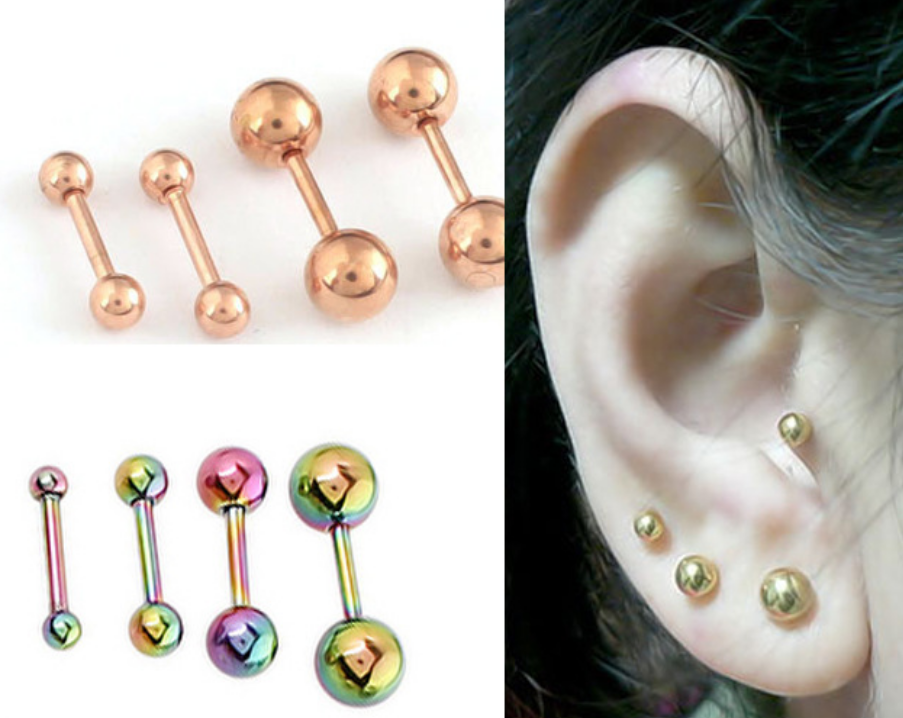 2Pcs Stainless Steel Stud Earrings Round Ball Screw Back Ear Piercing Women Men