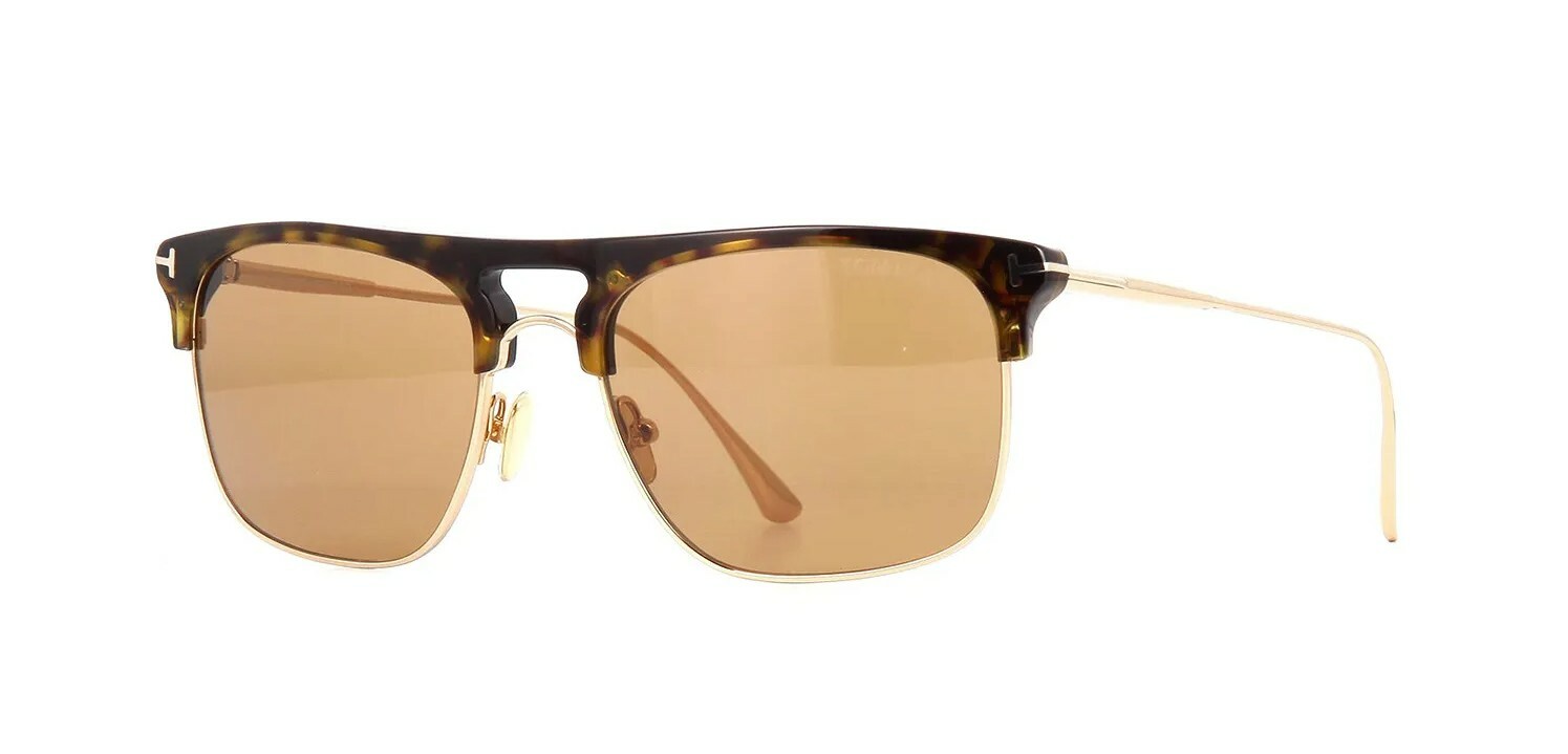 Pre-owned Tom Ford Lee Ft 0830 Dark Havana And Gold/light Brown (52e) Sunglasses