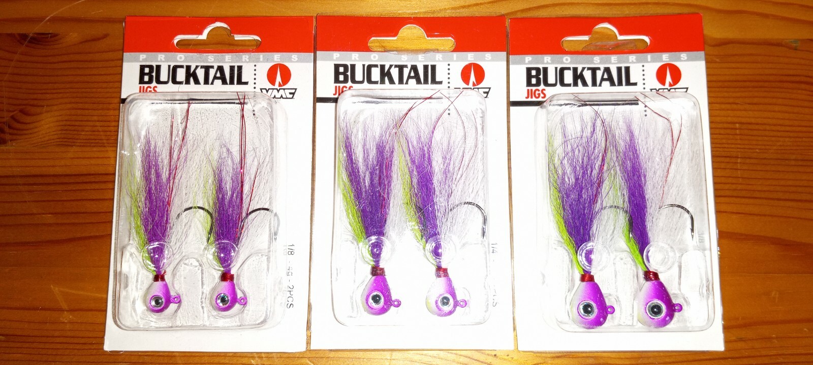 (6) Приспособление для волос VMC Walleye Bucktail — приспособления для волос 1/8, 1/4 и 3/8 фиолетового цвета альбиноса