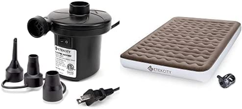 Etekcity Black Portable Electric Air Couch Mattress Pump w/ Nozzles 110-120 Volt