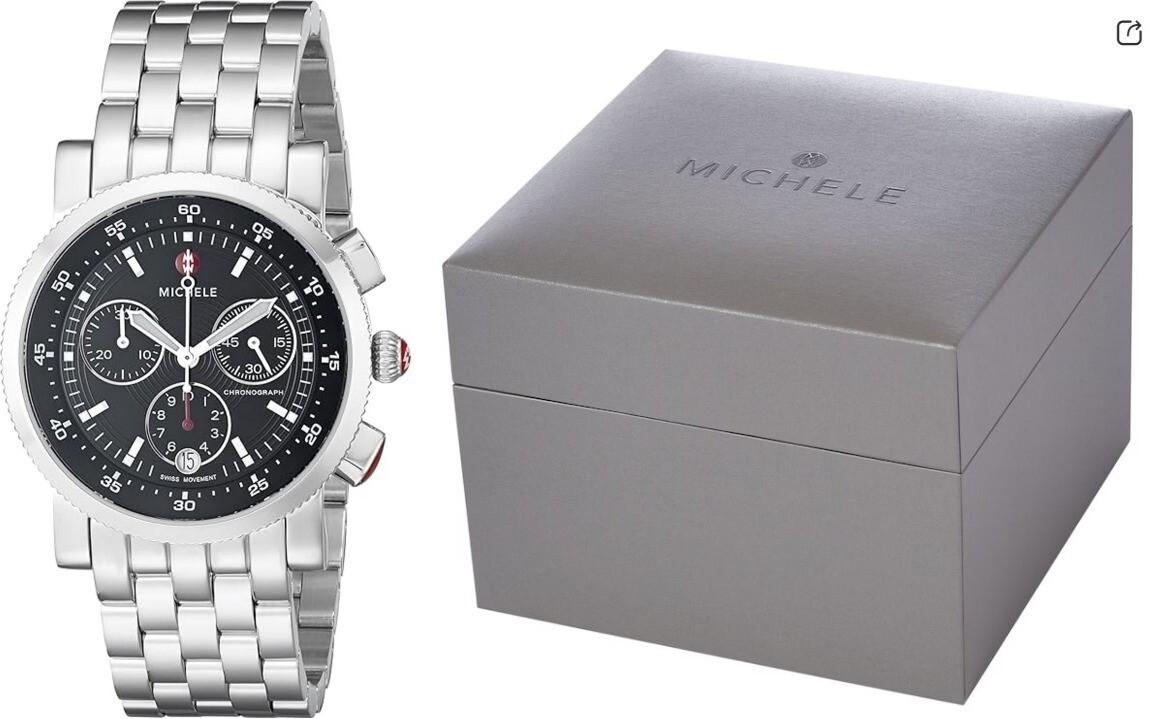 Pre-owned Michele Sport Sail Large Black Dial Stainless Steel Watch Mw01c00d9002 38mm