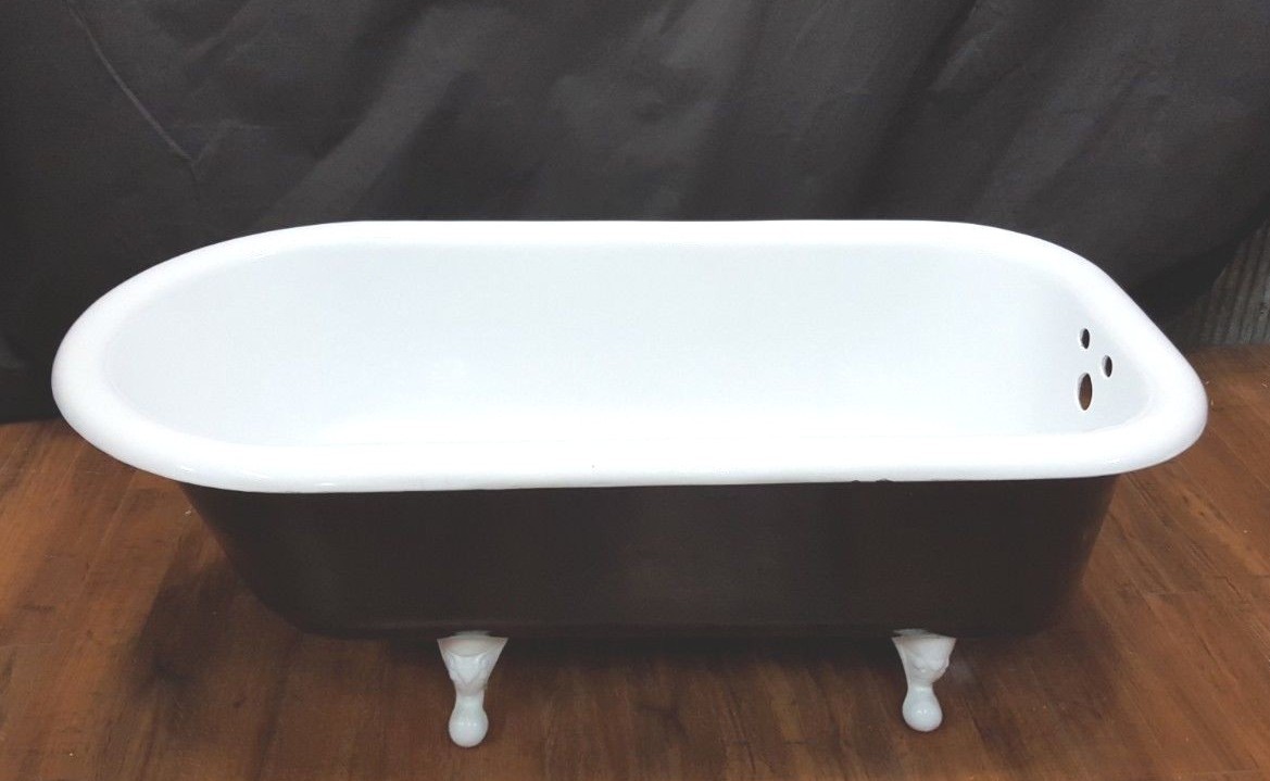 Vintage Black & White Restored Cast Iron Free Standing Bath Tub