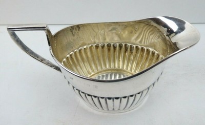 Pretty Ribbed Solid Sterling Silver Cream Pitcher 1906 Birmingham William Aitken