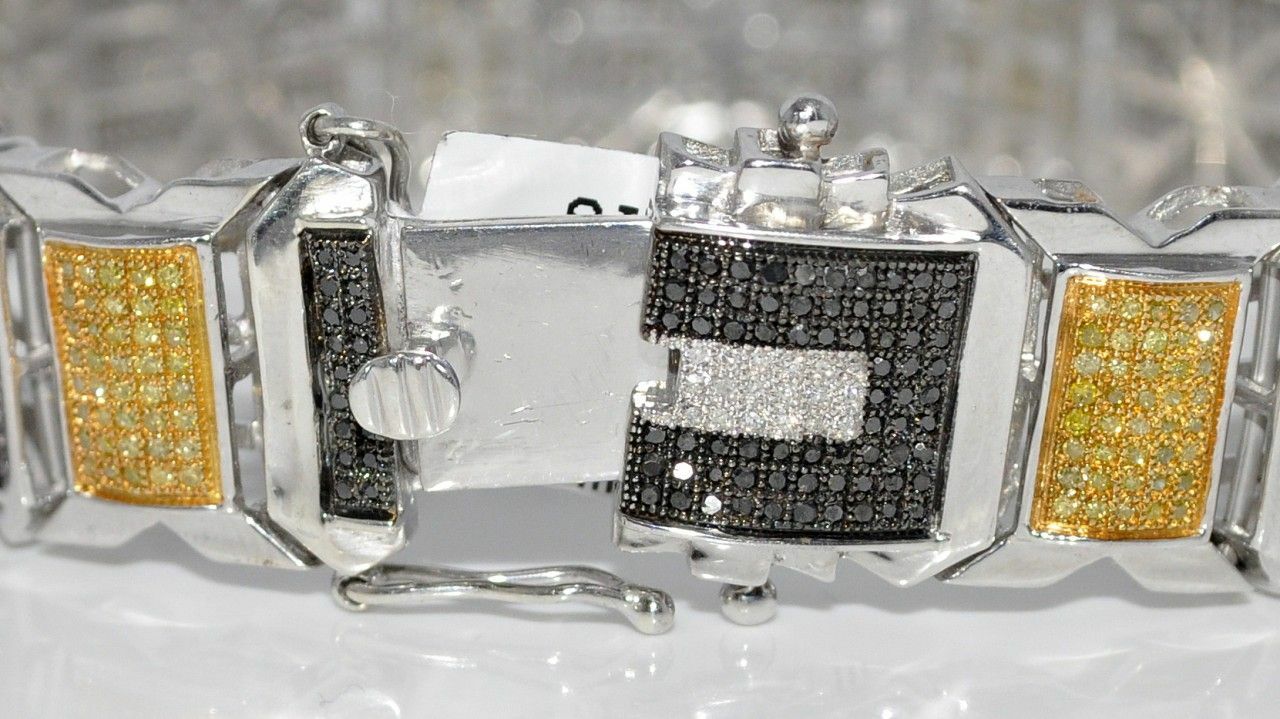 Pre-owned Online0369 7 Ct Multi Colore Cubic Zirconia Mens Bracelet In White Gold Plated Silver