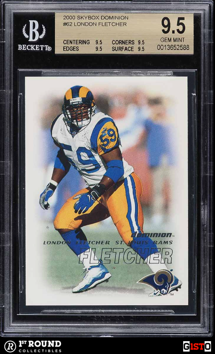 London Fletcher RC BGS 9.5: 2000 SkyBox Dominion Rookie Card Gisto POP 1. rookie card picture