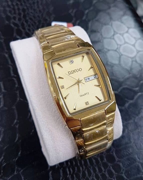 Orologio Da Polso Unisex DINUO Square Quarzo Datario Classico Oro Dorato lac