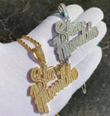 Pre-owned Nsg 2ct Baguette Cubic Zirconia Customized "stay Humble" Name Pendant 925 Silver In White