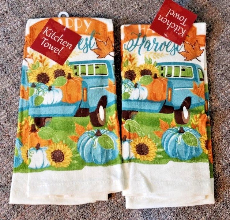 New Fall Thanksgiving Set of 5 KITCHEN TOWEL SET POT HOLDERS OVEN MITT Truck