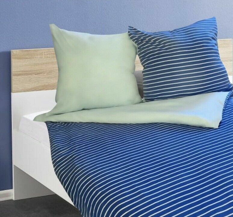 4 tlg Bettwäsche 135 x 200 cm blau gestreift Microfaser 2 Garnituren NEU