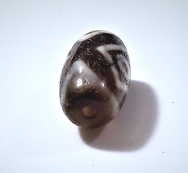 Antique Tibet 2-Vajra Dragon-Eyed 4 Tiger Tooth Old Used Dzi Gzi Bead  29 x 13mm