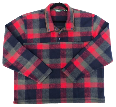 Orvis 2XL Checkered Fleece Snap Front Shirt Jacket Log Cabin