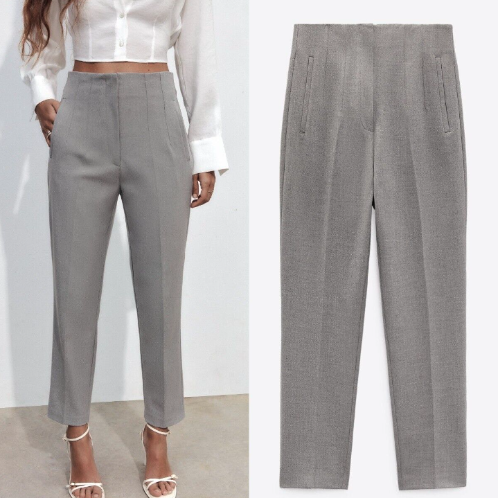 ZARA WOMAN NWT HIGH-WAISTED PANTS Light grey 1478/132 XS | eBay