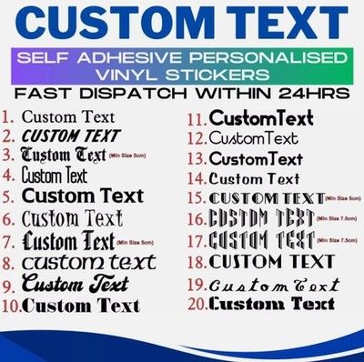 Personalised Name Vinyl Sticker Word Text Cut Fancy Font Style Stance Custom