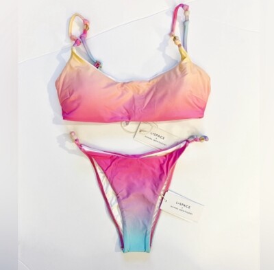 L*Space Luisa Top & Devon Bitsy Bottom Bikini Set / Radiant Light, Size Small