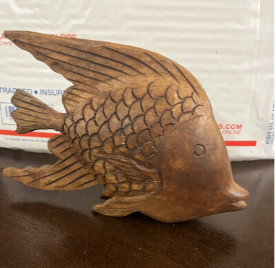珍品 貝殻を加工した川魚の置物 フェティッシュ アンティーク