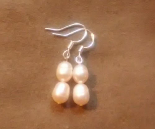 Cultured Fresh Water Pearl Earrings peach Sterling silver dangle/drop periced