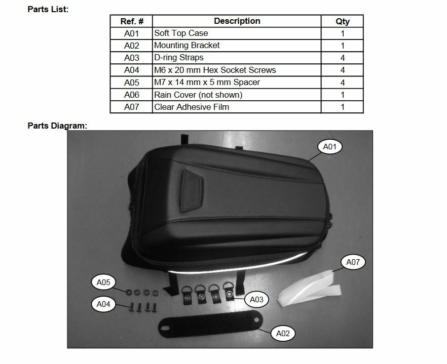 2015-2020 Genuine Kawasaki Vulcan S Rear Soft Top Case 2015-2020 Genuine Kawasaki Vulcan S Rear Soft Top Case
