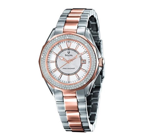 Pre-owned Bulova Women's Precisionist 36mm Quartz Date Crystal Bezel Watch 98r163