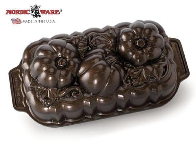 Nordicware 3D BRONZE Fall BOTANICAL PUMPKIN LOAF PAN Cake Bread Jello Meatloaf