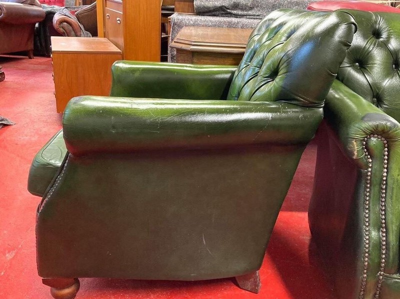 Vintage Green Leather Armchair for sale in UK