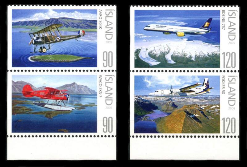 Iceland: Civil Aviation 90th Anniversary Vertical Pairs (1163-1164) MNH