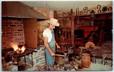 Postcard - Blacksmith - Mill-Bridge Museum, Soudersburg, Pennsylvania