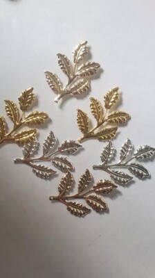 CraftbuddyUS 12pc 30 x 45mm Decorative Metal Filigree Leaf Toppers:Silver & Gold