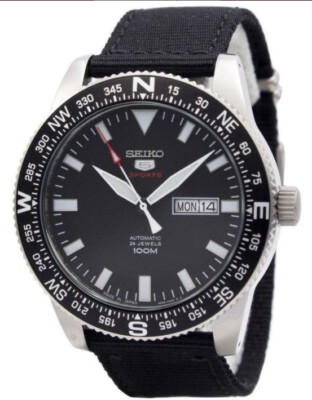 Pre-owned Seiko 5 Sports Automatic 24 Jewels Nylon Strap Men's Watch Srp667j1