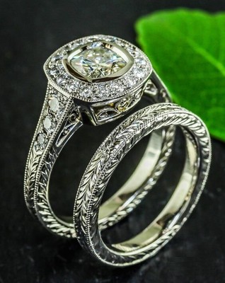 Silver Wedding Ring Set 925 Sterling Women White Round Shape CZ ADASTRA JEWELRY
