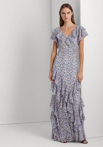 【Lauren Ralph Lauren】フローラル フリルトリムドレス フローラル フリルトリム ジョーゼット ドレス | ラルフ