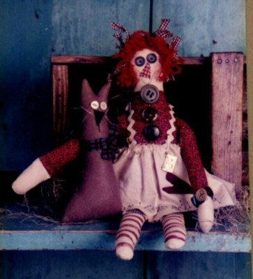 Annie and Avery Raggedy Doll Primitive Cat Sitting Sewing Pattern Soft Sculpture