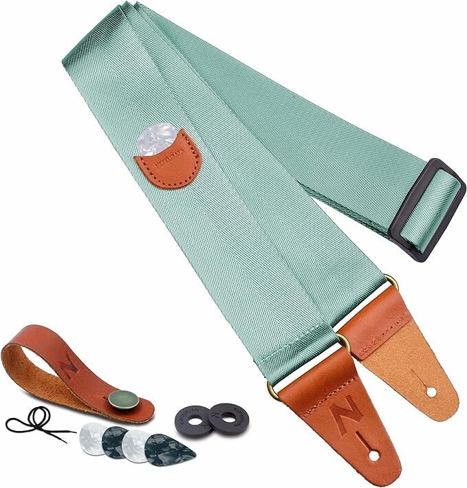 Light Green With Headstock Tie Full Grain Leather Ends