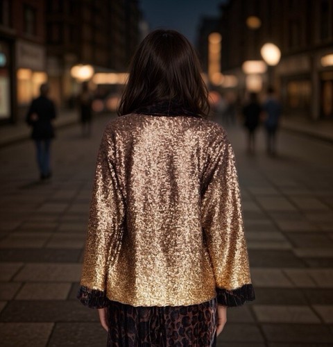 Pre-owned Johnny Was Xl 1x Kimono Silk Velvet & Sequin Gold & Leopard Jacket Wrap Coat