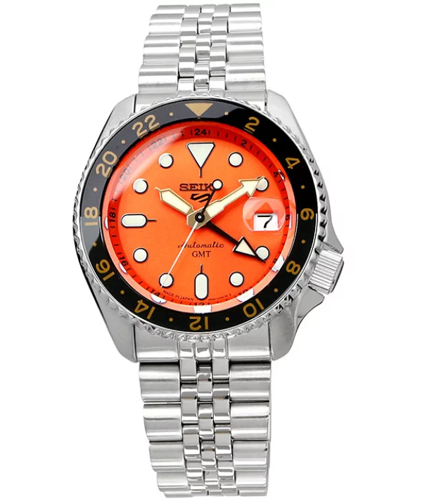 Pre-owned Seiko 5 Sports Automatic Men's Orange Dial Gmt Sports Watch Ssk005