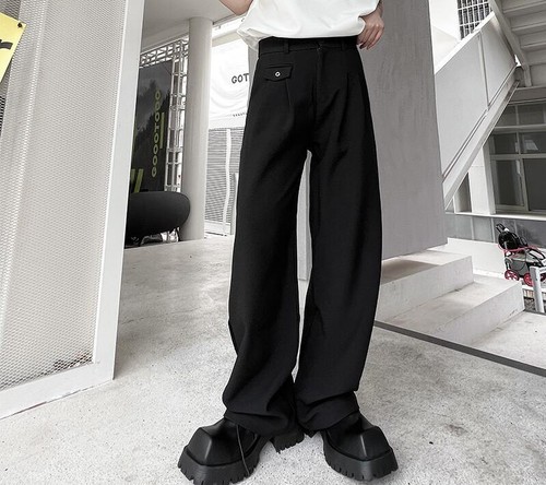 【60s〜】 vintage wide slacks usa black Vintage Classic Loose Wide-Leg Trousers Straight Pleated
