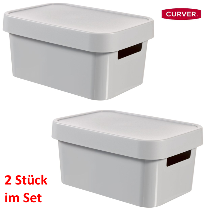 2 Aufbewahrungsboxen mit Deckel 4,5 Liter Ordnungsbox Grau - CURVER Qualität -