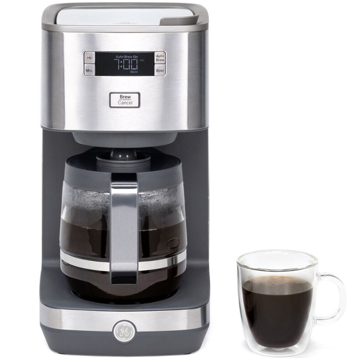 GE 12-Cup Drip Coffee Maker Glass Carafe Programmable Stainless Steel Silver