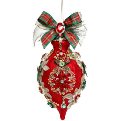 King's Jewels Finial Ornament Frosted Red 8''